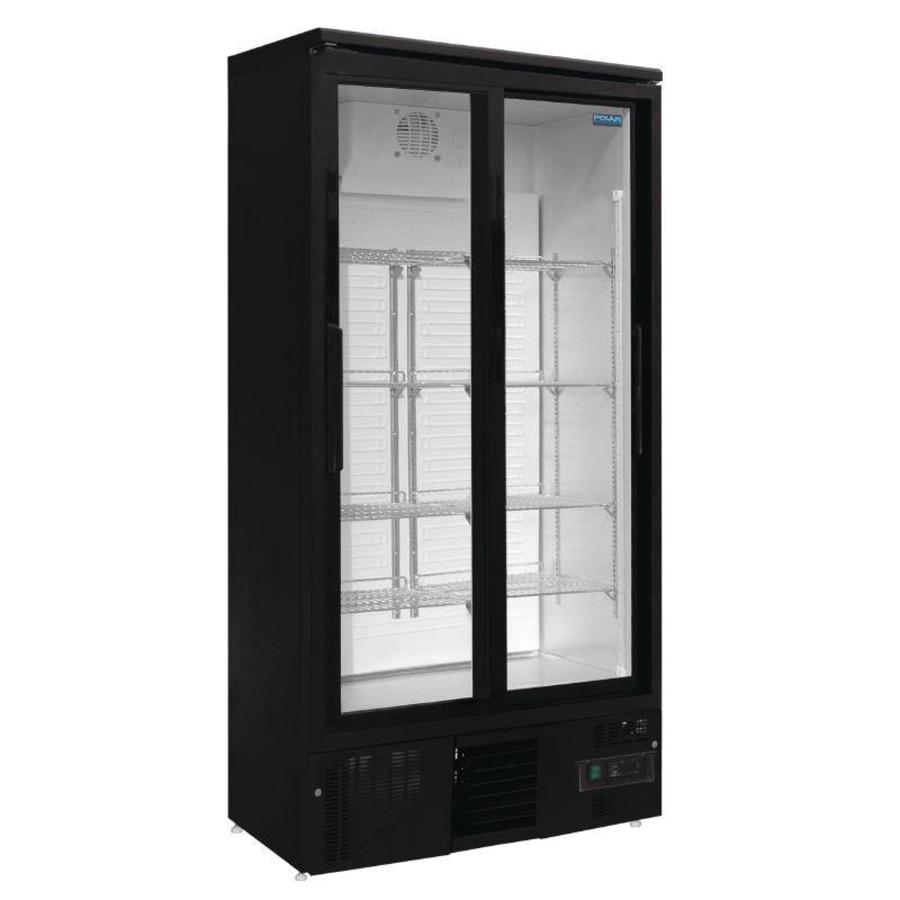 présentoir de bar avec doubles portes coulissantes