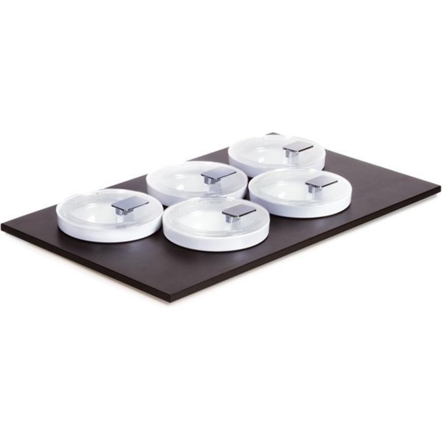 Assiette de buffet noire avec 5 bols et couvercles | 53x33cm