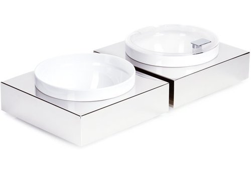  APS RVS Buffetplaat met Witte Melamine Kom | 26,5x26,5cm 