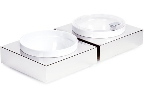  APS Stainless Steel Buffet Plate with White Melamine Bowl | 26.5x26.5cm 