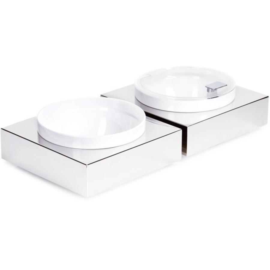 Assiette de buffet en acier inoxydable avec bol en mélamine blanche | 26,5 x 26,5 cm