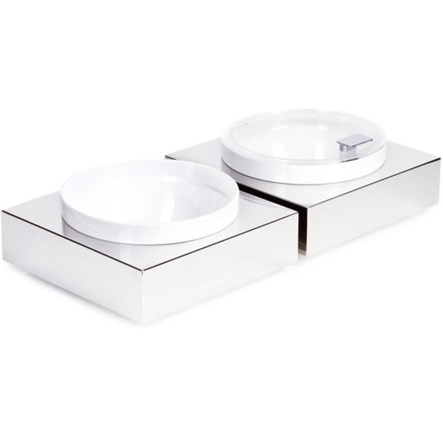 RVS Buffetplaat met Witte Melamine Kom | 26,5x26,5cm