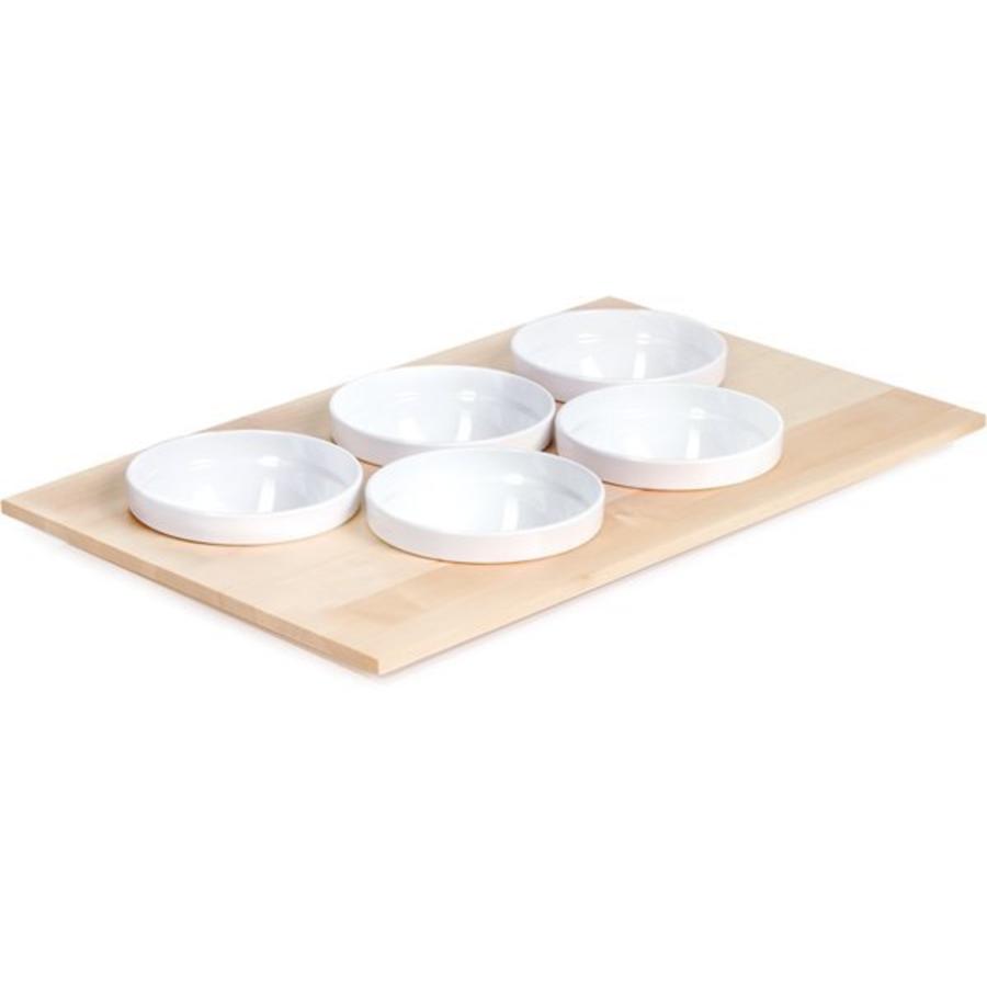 Assiette buffet avec 5 bols blancs | 53x33cm