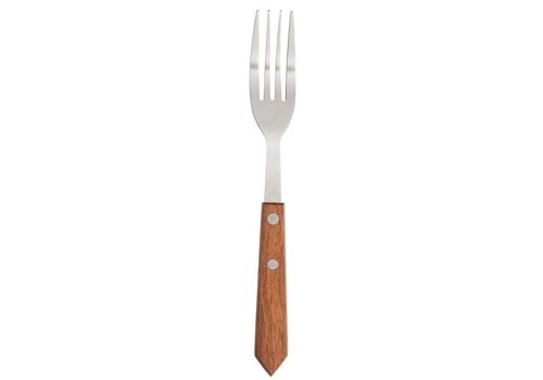  HorecaTraders Steak Fork Stainless Steel Brown Wood 19cm | 12 pieces 