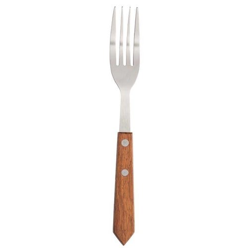  HorecaTraders Steak Fork Stainless Steel Brown Wood 19cm | 12 pieces 