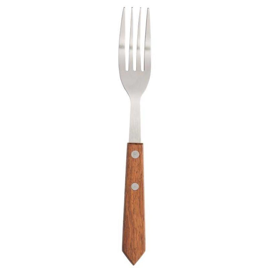 Fourchette à steak en acier inoxydable bois marron 19cm | 12 pièces