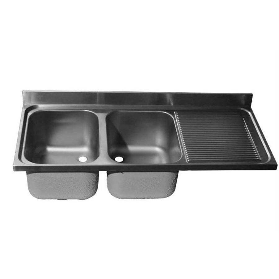 Stainless steel sink top | double sink left | 200x60x40 cm