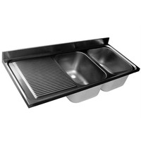 Stainless steel sink table top | double sink right | 200x60x40cm