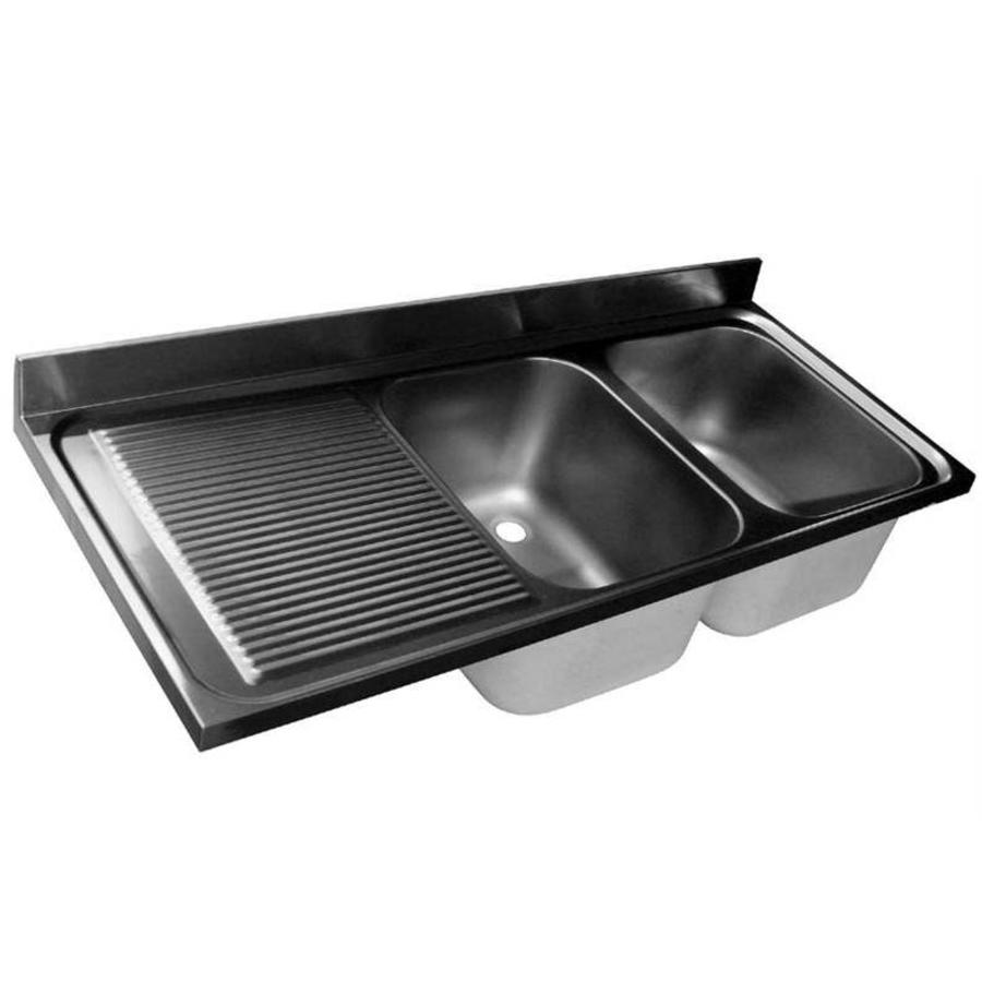 Stainless steel sink table top | double sink right | 200x60x40cm