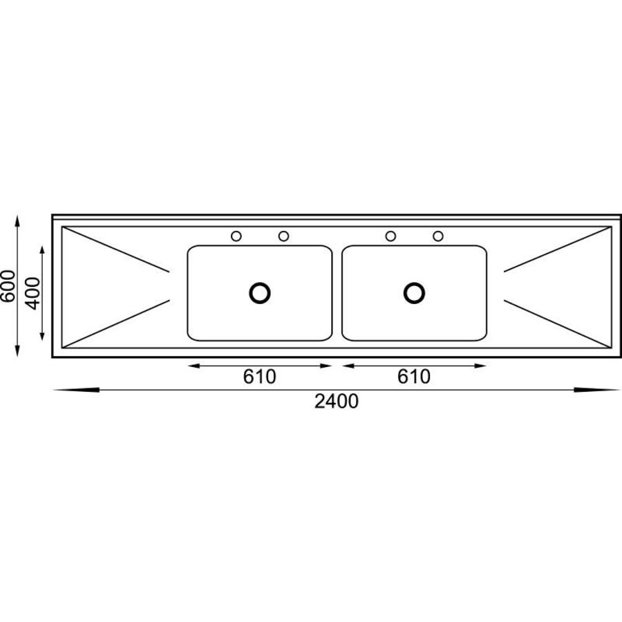 Évier en acier inoxydable | Évier Double | 240x60x90 cm