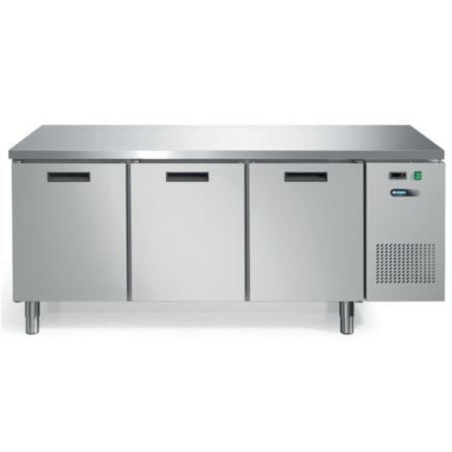 Refrigerated workbench with stainless steel worktop 3 doors | 193x70x85cm