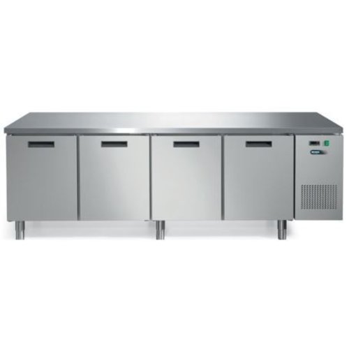  Afinox Établi réfrigéré en acier inoxydable forcé avec plan de travail et 4 portes | 245 x 70 x 85 cm 