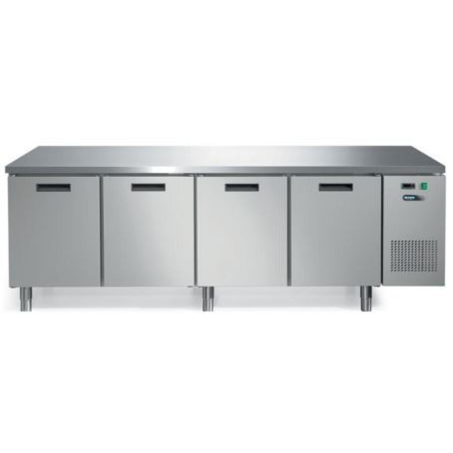 Etabli réfrigéré en acier inoxydable HT forcé avec plan de travail et 4 portes | 245 x 70 x 85 cm
