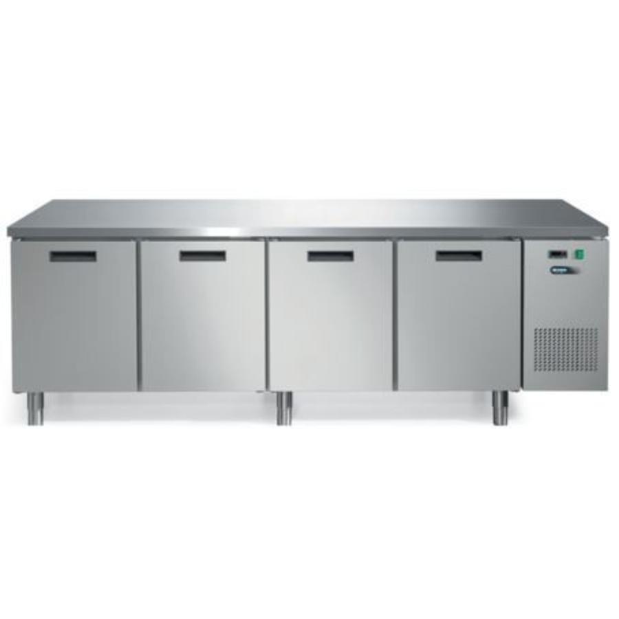 Geforceerde HT-RVS Koelwerkbank met Werkblad en 4 deuren | 245 x 70 x 85 cm