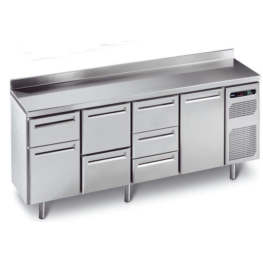 Refrigerated workbench stainless steel with 4 automatic doors | 230x70x86cm