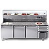 Afinox Stainless steel pizza workbench with 3 doors and 3 drawers 215x80x104 cm