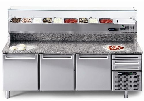  Afinox Établi à pizza en acier inoxydable avec 3 portes et 3 tiroirs 215x80x104 cm 
