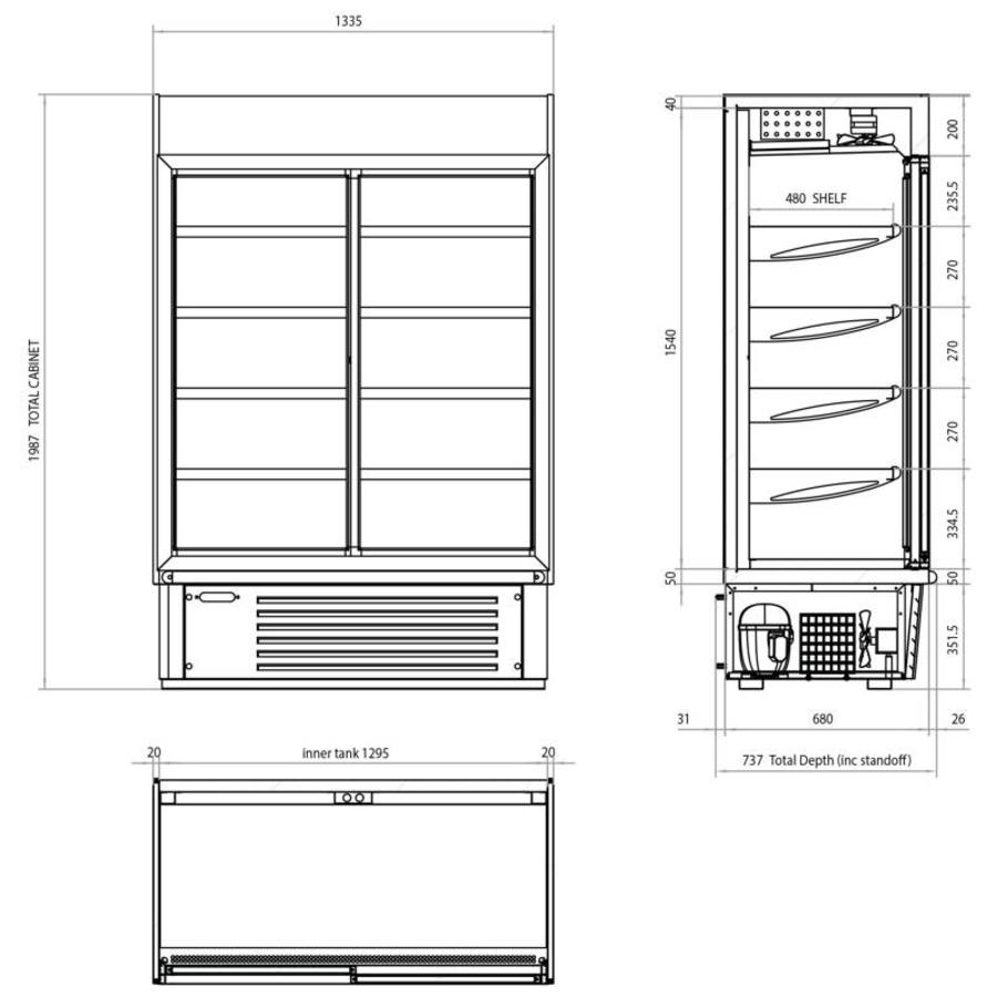 Wall cooler with sliding doors - LED lighting - Maintenance-free condenser -1335x737x1987 mm