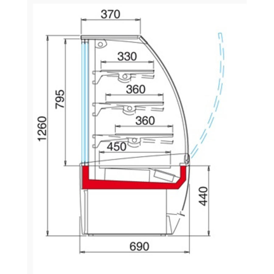 Wall-mounted cooling furniture for pastries/sandwiches 138x69x126 cm