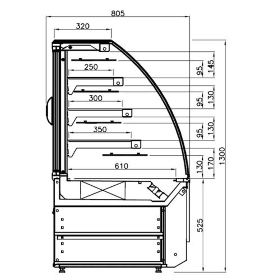 Koeltoonbank Gebak en Taart 126x805x130 cm