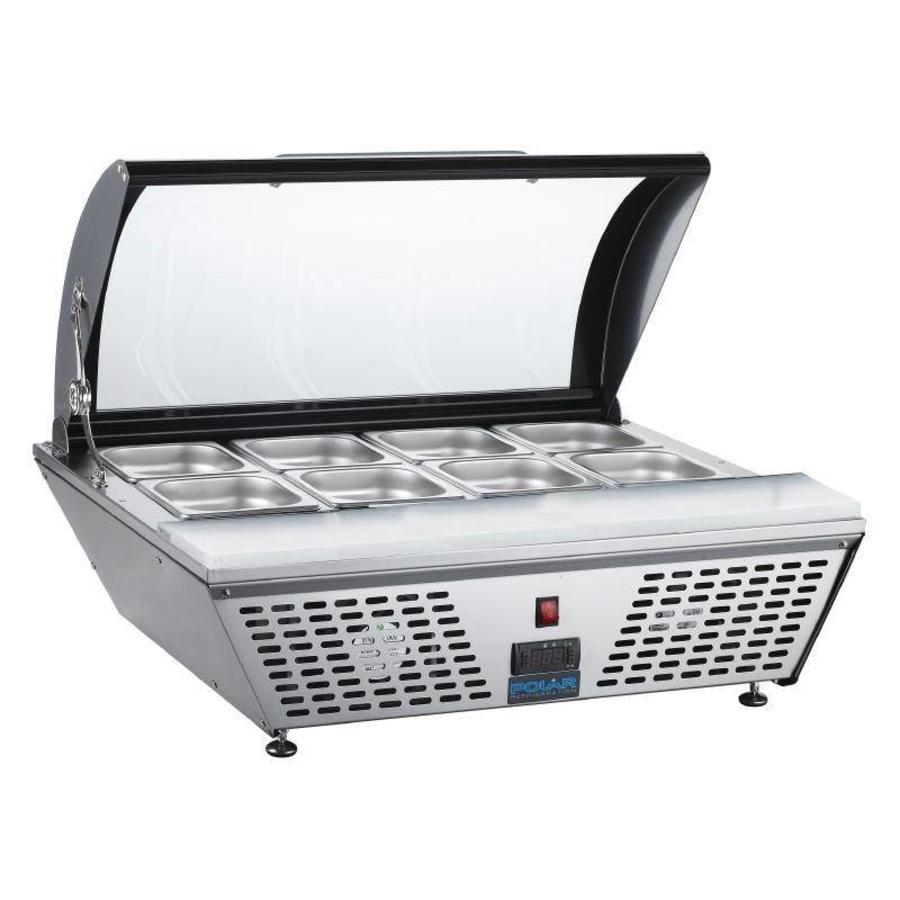 Refrigerated preparation counter with stainless steel cutting board