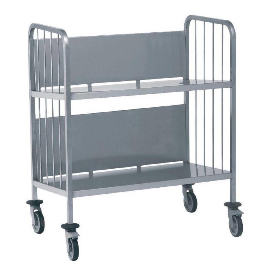 Plate trolley with 2 stainless steel trays