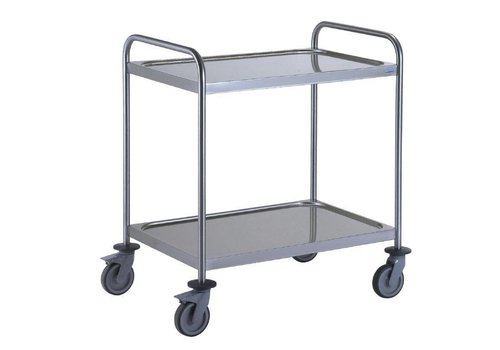  HorecaTraders Serving trolley with 2 trays | stainless steel | WELDED | 53(h)x80cm 