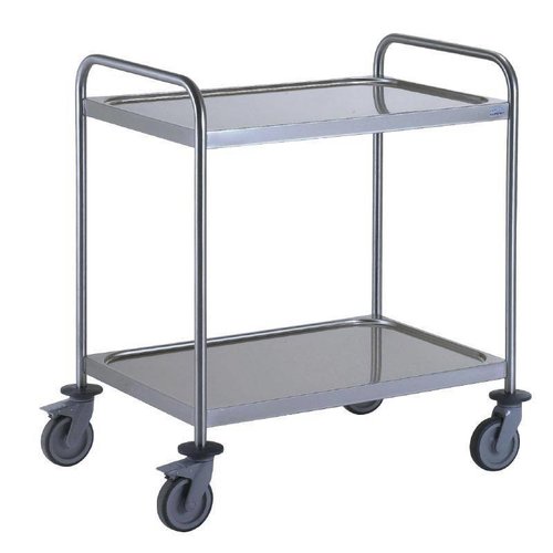  HorecaTraders Serving trolley with 2 trays | stainless steel | WELDED | 53(h)x80cm 