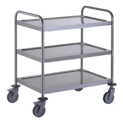  HorecaTraders Chariot de service avec 3 plateaux | acier inoxydable | 53(h)x80cm 