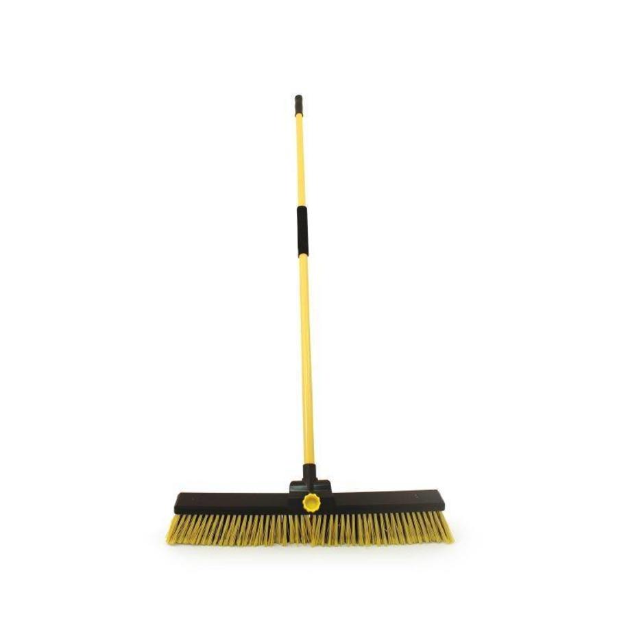 Broom with soft and hard bristles