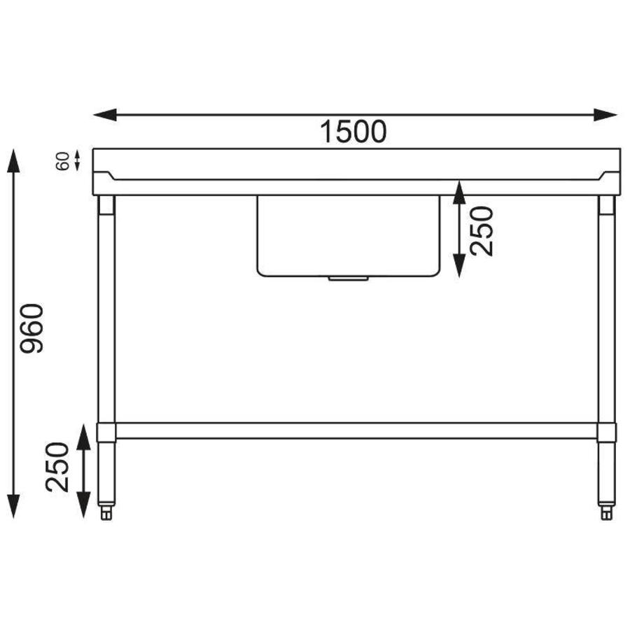 Inox Spoelwerktafel | Spoelbak Midden | 150x60x90 cm