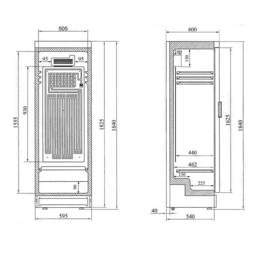 Kühlschrank für Erfrischungsgetränke mit links angeschlagener Glastür | 60x60x185 cm