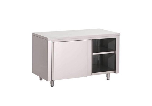  HorecaTraders Table de travail avec portes coulissantes en acier inoxydable | 7 formats 