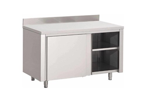  HorecaTraders Armoire de travail en acier inoxydable avec dosseret et portes coulissantes | 7 formats 