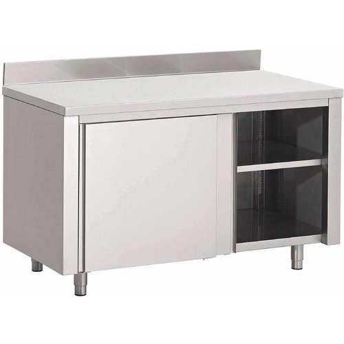  HorecaTraders Armoire de travail en acier inoxydable avec dosseret et portes coulissantes | 7 formats 