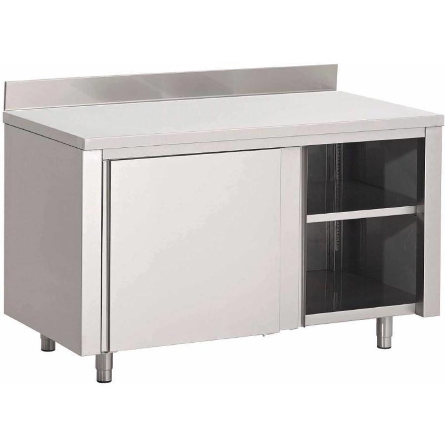 Stainless Steel Work Cabinet with Splashback and Sliding Doors | 7 Sizes