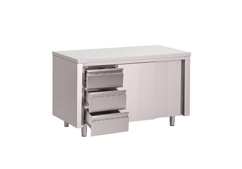 HorecaTraders Stainless steel work table with drawers and doors | 5 Formats 