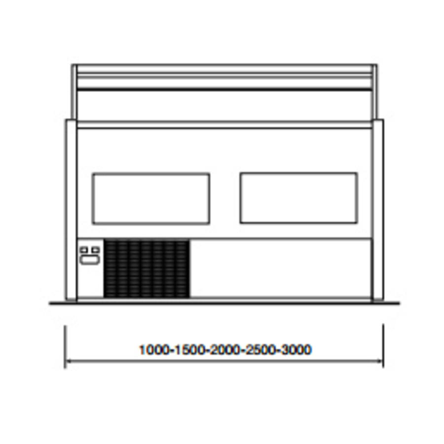 Refrigerated display counter with straight window 90°, with reserve