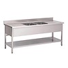 HorecaTraders Évier en acier inoxydable avec 2 bacs | 200x70x85 cm