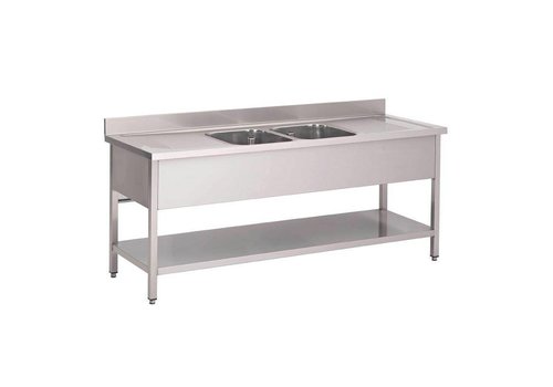  HorecaTraders Évier en acier inoxydable avec 2 bacs | 200x70x85 cm 