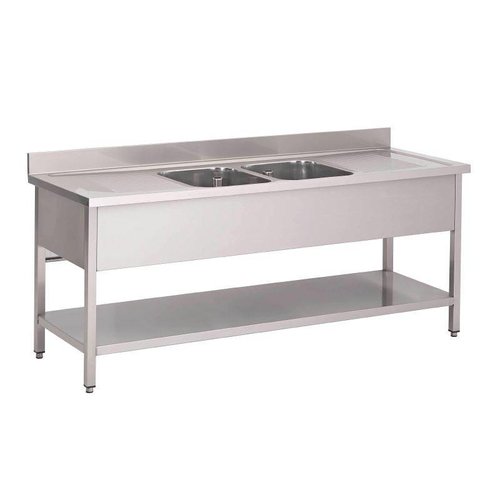  HorecaTraders Edelstahlspüle mit 2 Becken | 200x70x85 cm 