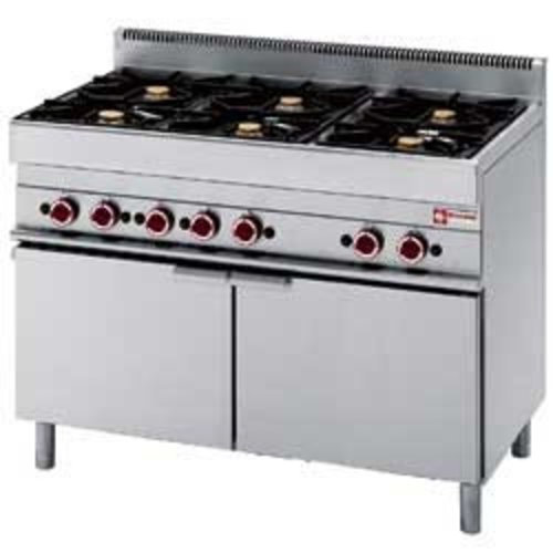  HorecaTraders Cuisinière à gaz avec four à gaz intégré | 6 brûleurs 