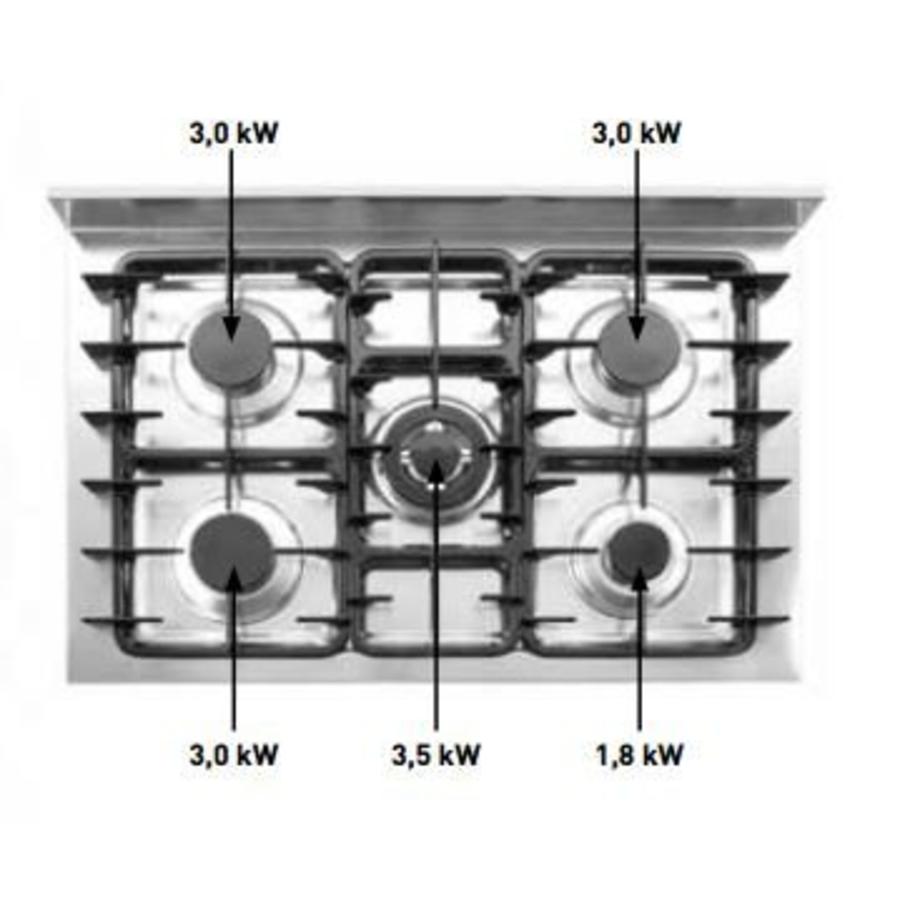 Gas stove with oven suitable for the catering industry | 5 burners