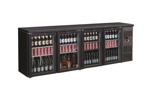  HorecaTraders Barkühlschrank schwarz mit 4 Glastüren 