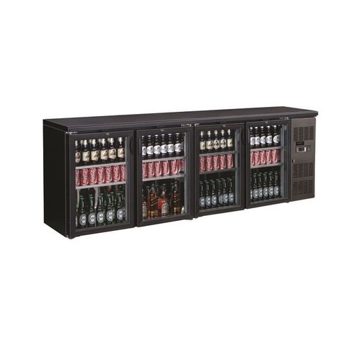 HorecaTraders Barkühlschrank schwarz mit 4 Glastüren 