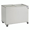 HorecaTraders Chest freezer with 2 sliding glass lids | 400 Liters | Includes Wheels | 230V