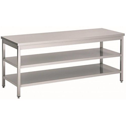  HorecaTraders Stainless steel work table with 2 shelves | 70 cm deep | 14 Formats 