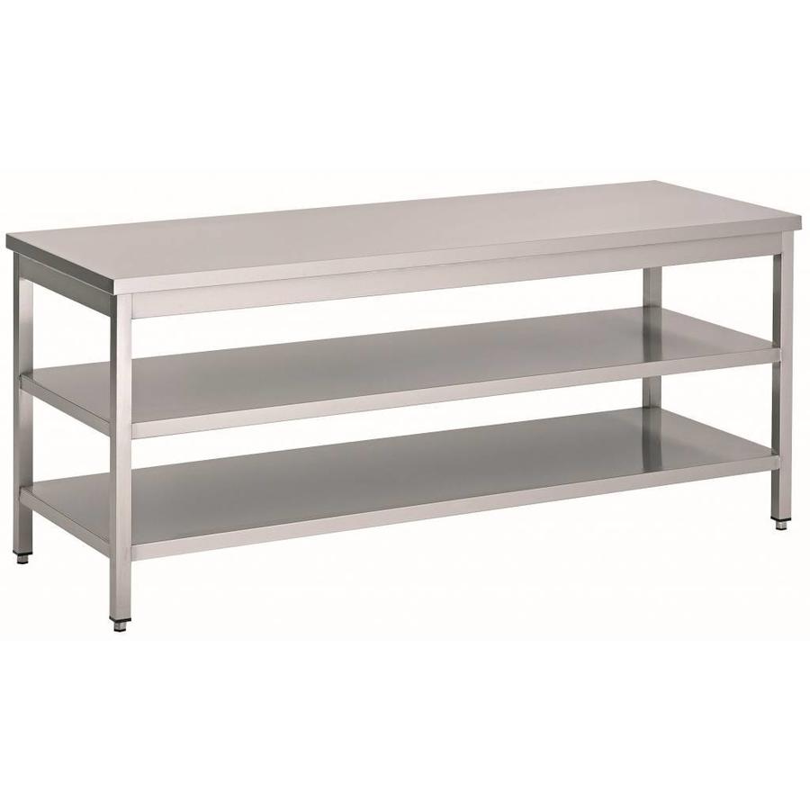 Stainless steel work table with 2 shelves | 70 cm deep | 14 Formats