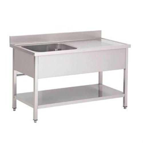  HorecaTraders Stainless steel sink with lower shelf | sink left | 160x70x85 cm 