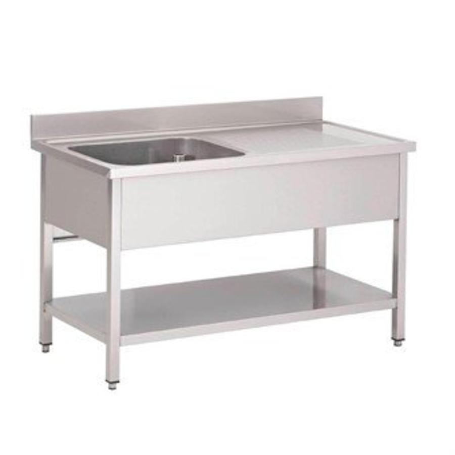 Stainless steel sink with lower shelf | sink left | 160x70x85 cm